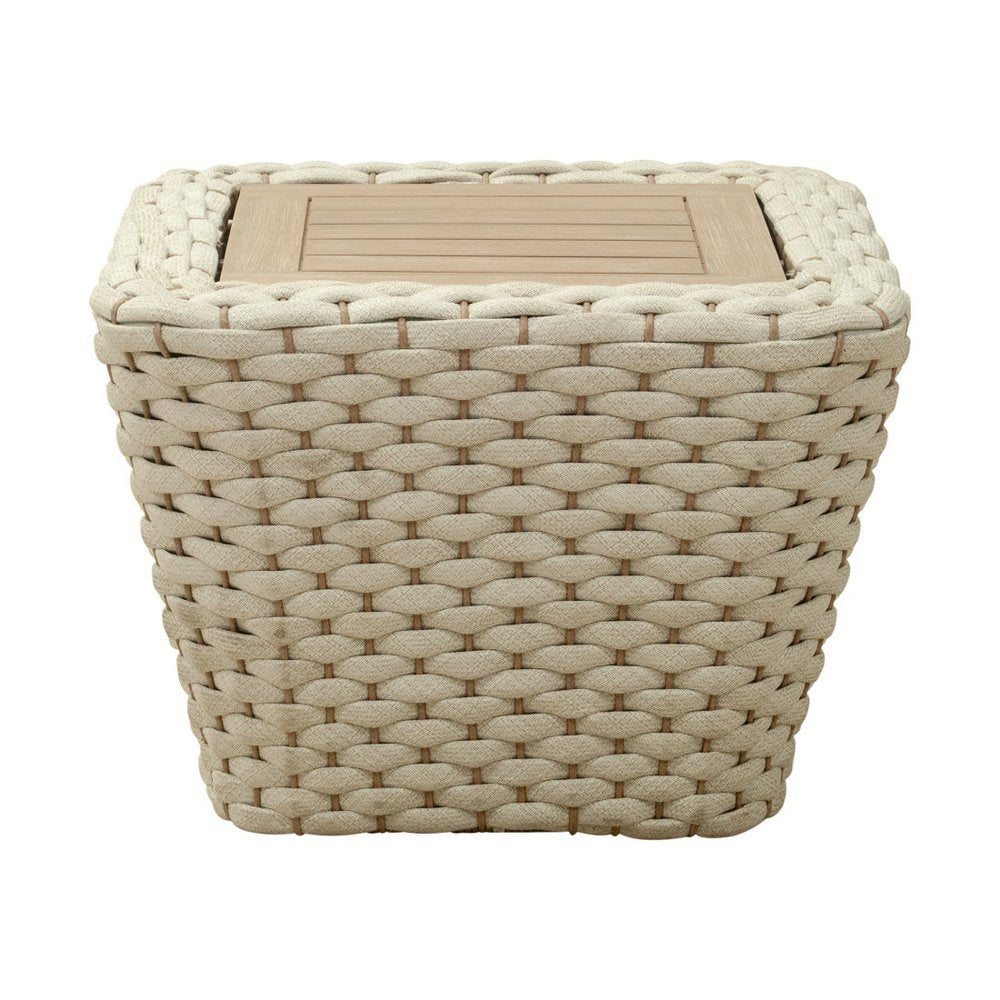 24" Natural And White Square Solid Wood And Wicker Outdoor Coffee Table HomeRoots