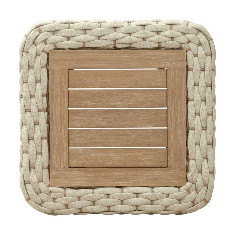 24" Natural And White Square Solid Wood And Wicker Outdoor Coffee Table HomeRoots
