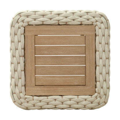 24" Natural And White Square Solid Wood And Wicker Outdoor Coffee Table HomeRoots