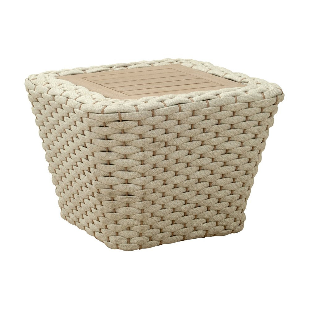 24" Natural And White Square Solid Wood And Wicker Outdoor Coffee Table HomeRoots