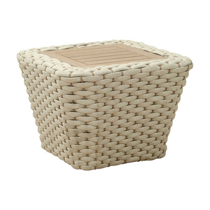 24" Natural And White Square Solid Wood And Wicker Outdoor Coffee Table HomeRoots