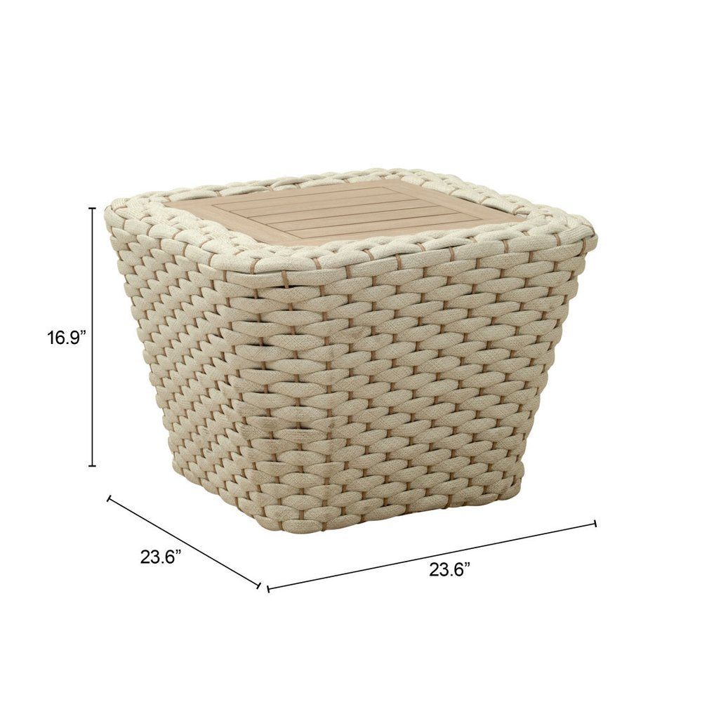 24" Natural And White Square Solid Wood And Wicker Outdoor Coffee Table HomeRoots