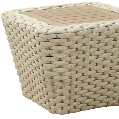 24" Natural And White Square Solid Wood And Wicker Outdoor Coffee Table HomeRoots