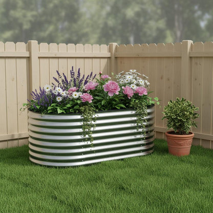 32" X 63" Silver Metal Oval Raised Garden Bed HomeRoots