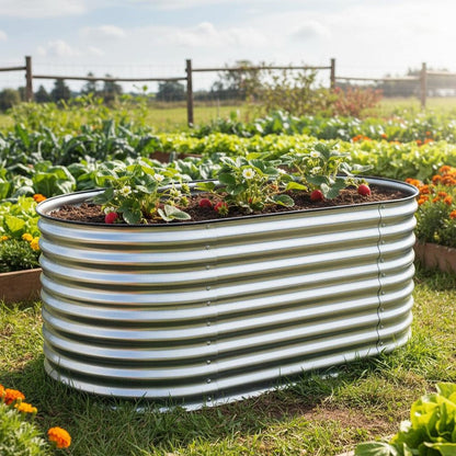 32" X 63" Silver Metal Oval Raised Garden Bed