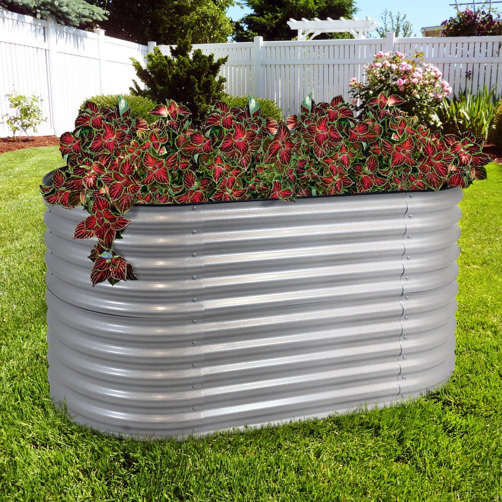 32" X 63" Silver Metal Oval Raised Garden Bed — view 2
