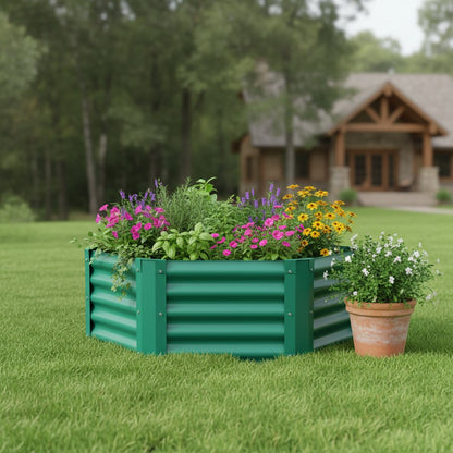 16" X 41" Green Steel Hexagon Planter Box HomeRoots