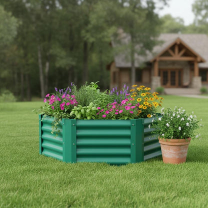16" X 41" Green Steel Hexagon Planter Box HomeRoots
