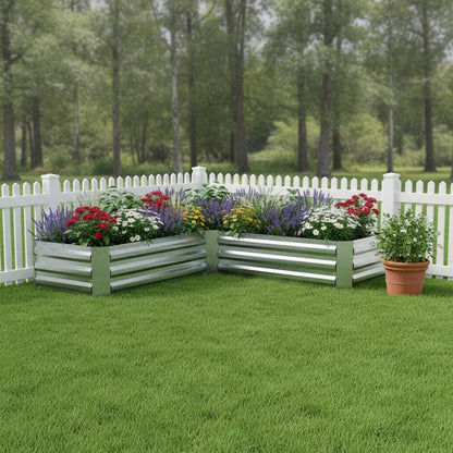 12" X 60" Silver Steel L Shape Raised Garden Bed HomeRoots