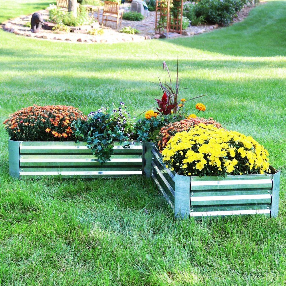 12" X 60" Silver Steel L Shape Raised Garden Bed HomeRoots