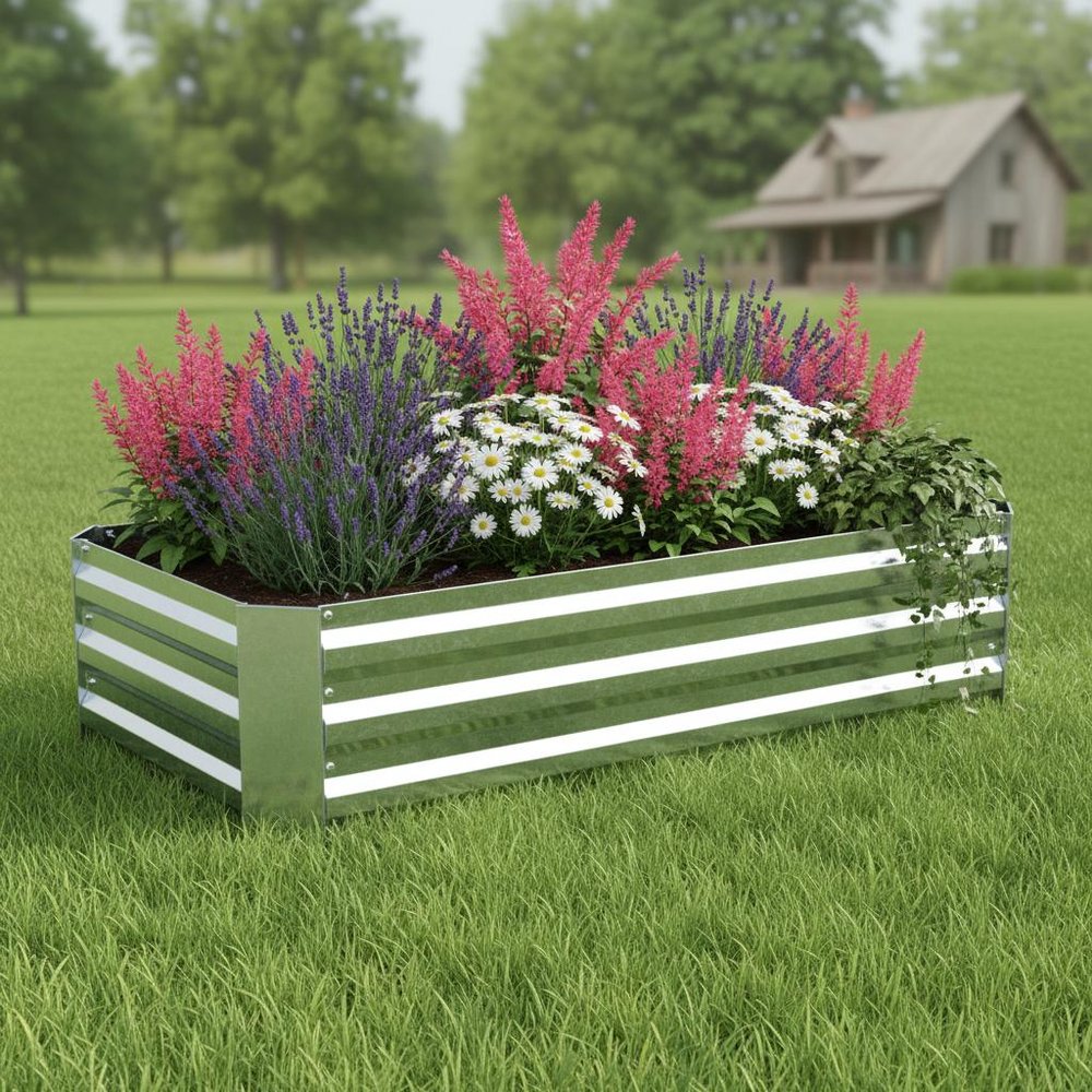 12" X 48" Silver Metal Rectangular Raised Garden Bed HomeRoots