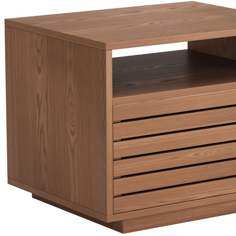 16" Natural Wood Plantation Shutter One Drawer Nightstand HomeRoots