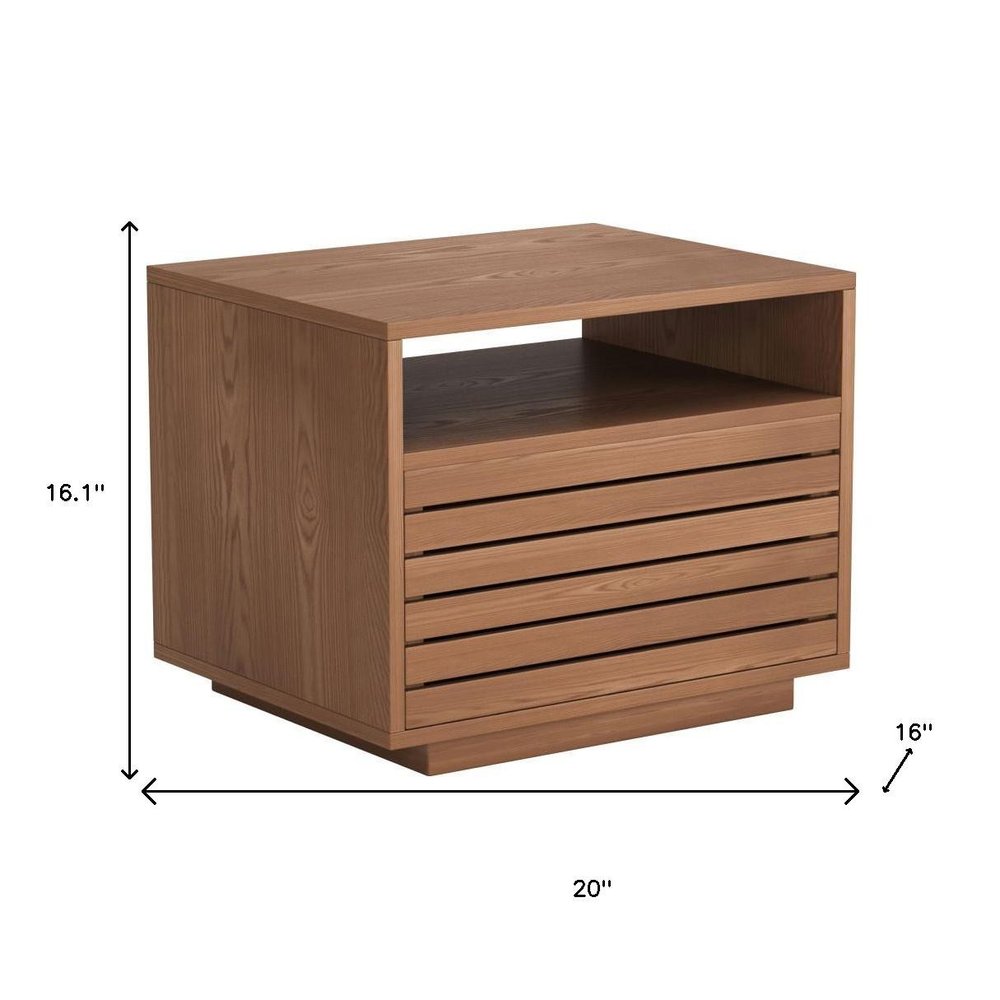 16" Natural Wood Plantation Shutter One Drawer Nightstand HomeRoots