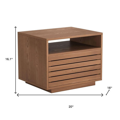 16" Natural Wood Plantation Shutter One Drawer Nightstand HomeRoots