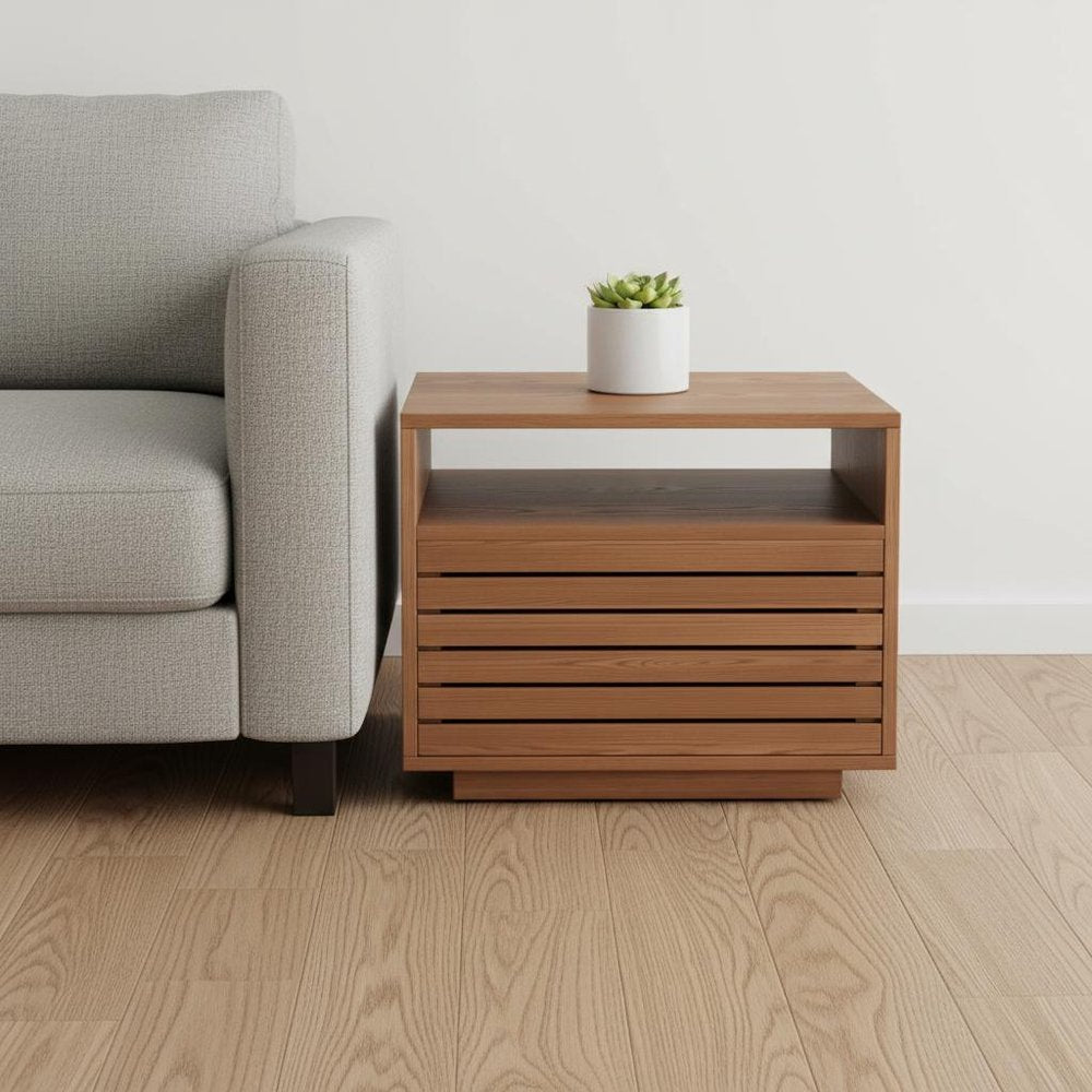 16" Natural Wood Plantation Shutter One Drawer Nightstand HomeRoots