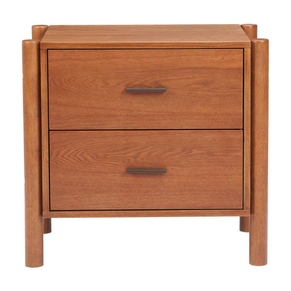 22" Walnut Solid Wood Two Drawer Nightstand — view 5
