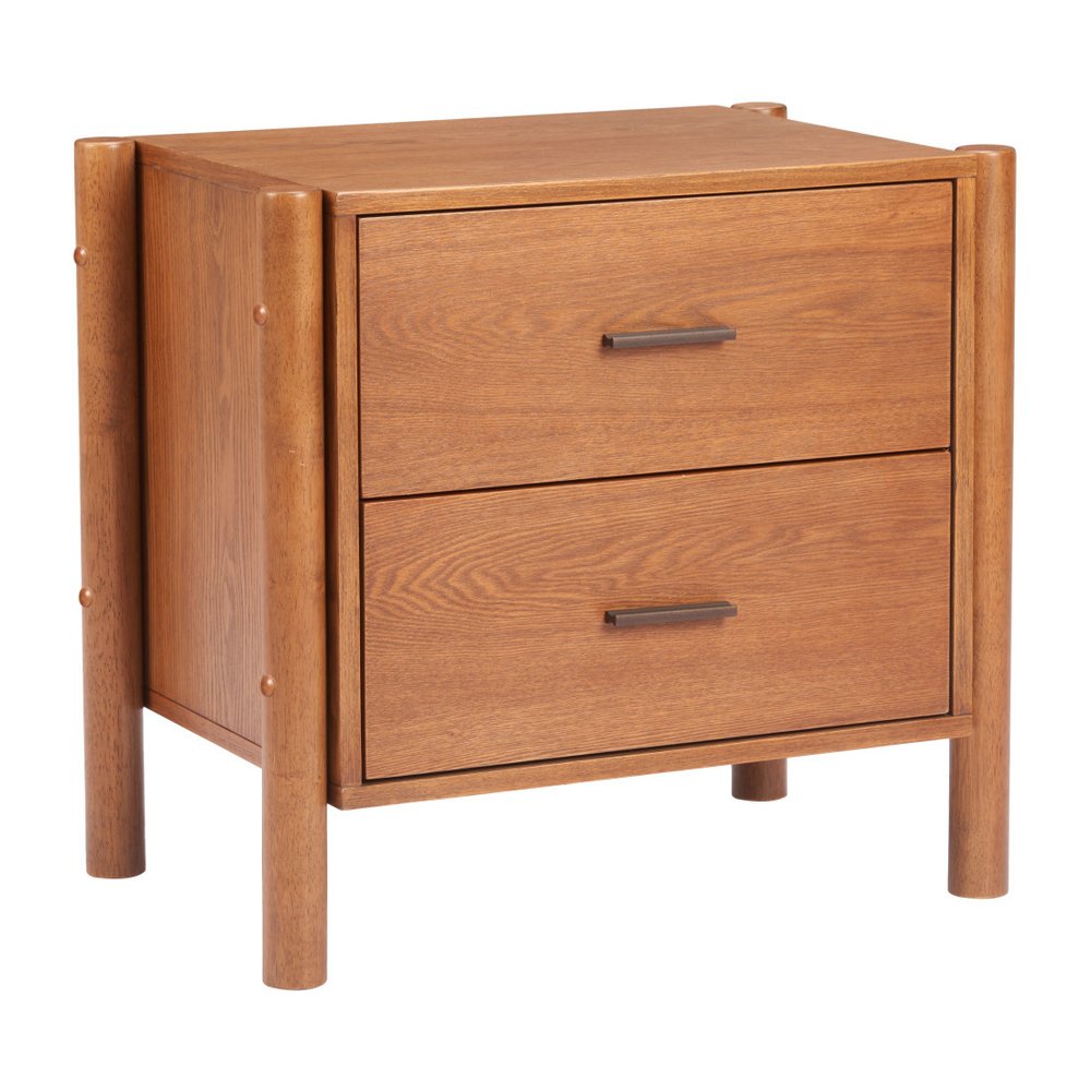22" Walnut Solid Wood Two Drawer Nightstand — view 7