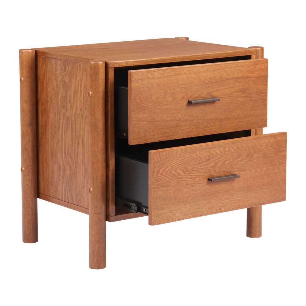 22" Walnut Solid Wood Two Drawer Nightstand HomeRoots