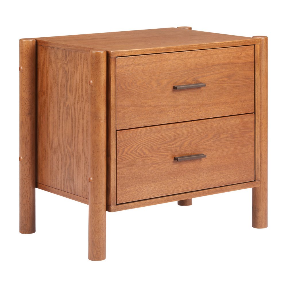 22" Walnut Solid Wood Two Drawer Nightstand HomeRoots