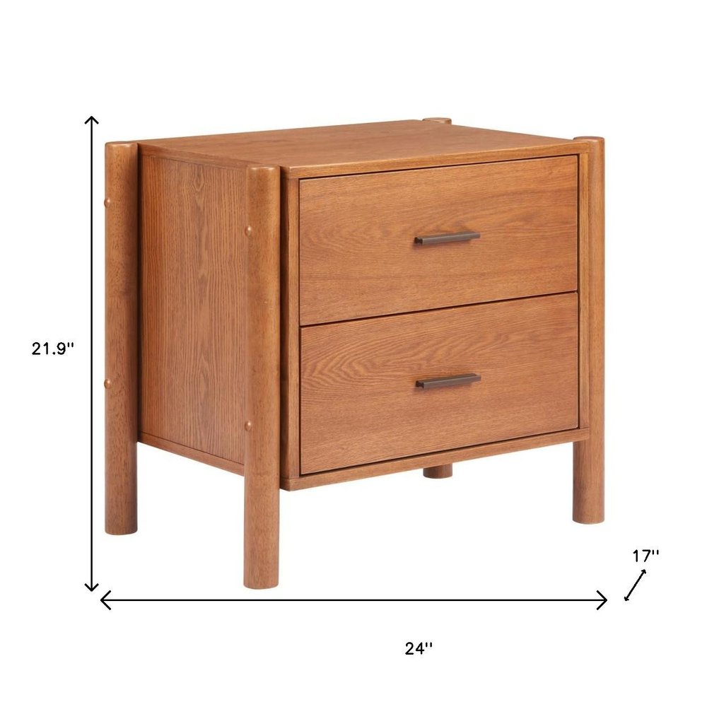 22" Walnut Solid Wood Two Drawer Nightstand HomeRoots