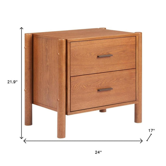 22" Walnut Solid Wood Two Drawer Nightstand