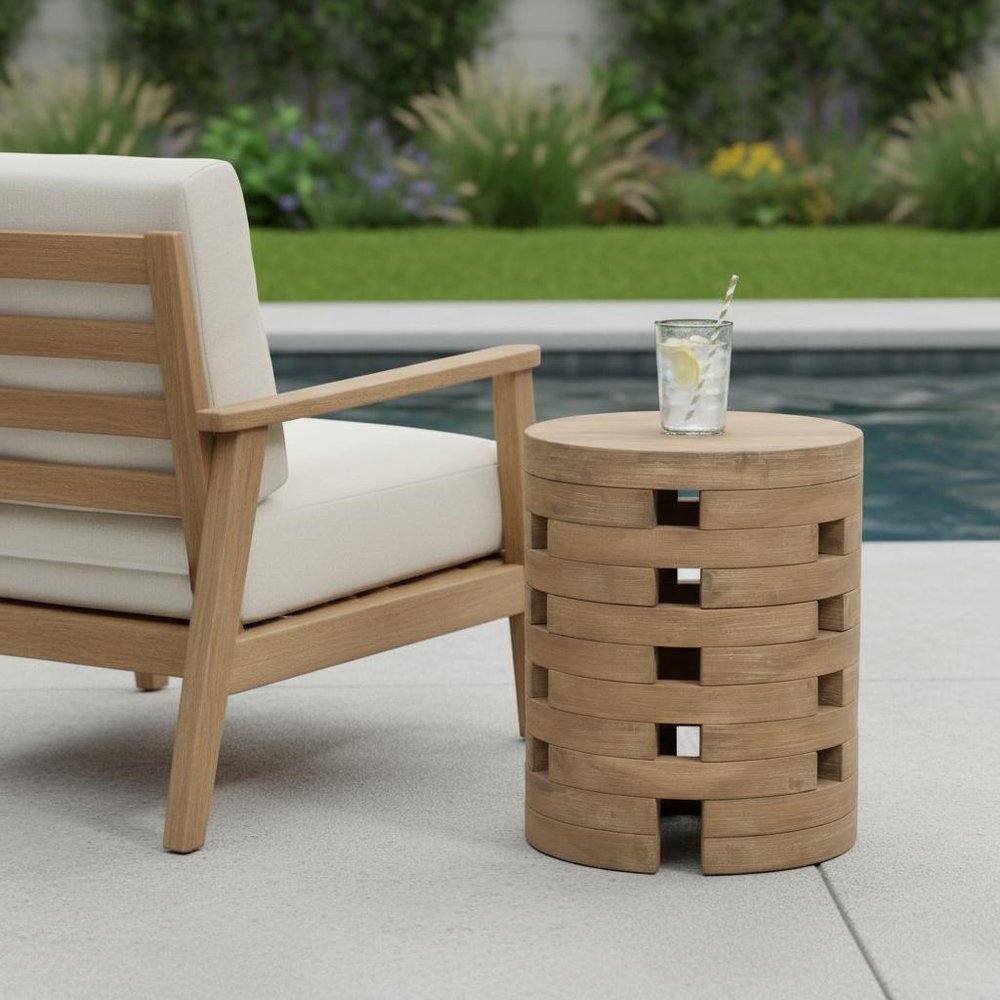 14" Natural Solid Wood Round Outdoor Side Table HomeRoots