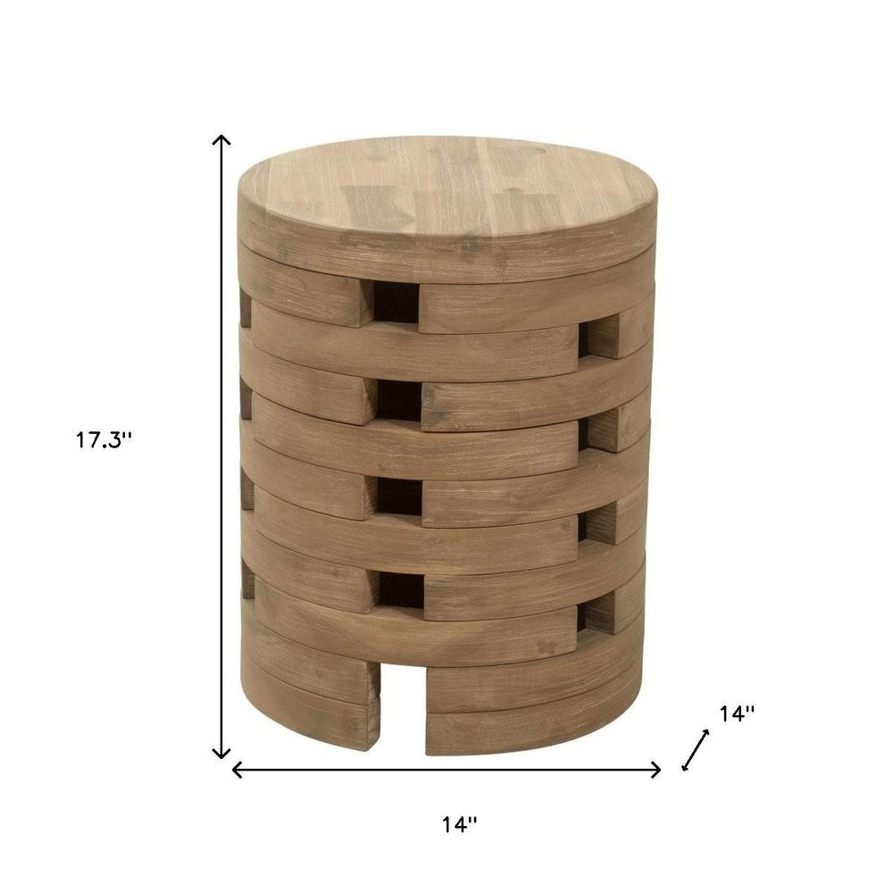 14" Natural Solid Wood Round Outdoor Side Table HomeRoots