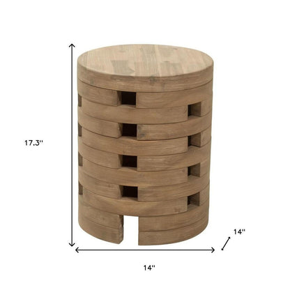 14" Natural Solid Wood Round Outdoor Side Table HomeRoots