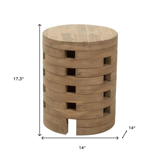 14" Natural Solid Wood Round Outdoor Side Table HomeRoots