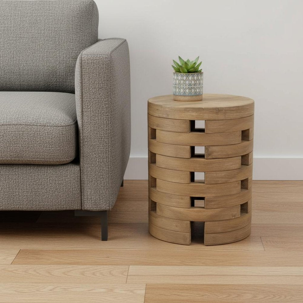 14" Natural Solid Wood Round Outdoor Side Table HomeRoots