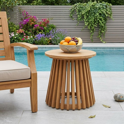16" Natural Solid Wood Round Outdoor Side Table HomeRoots