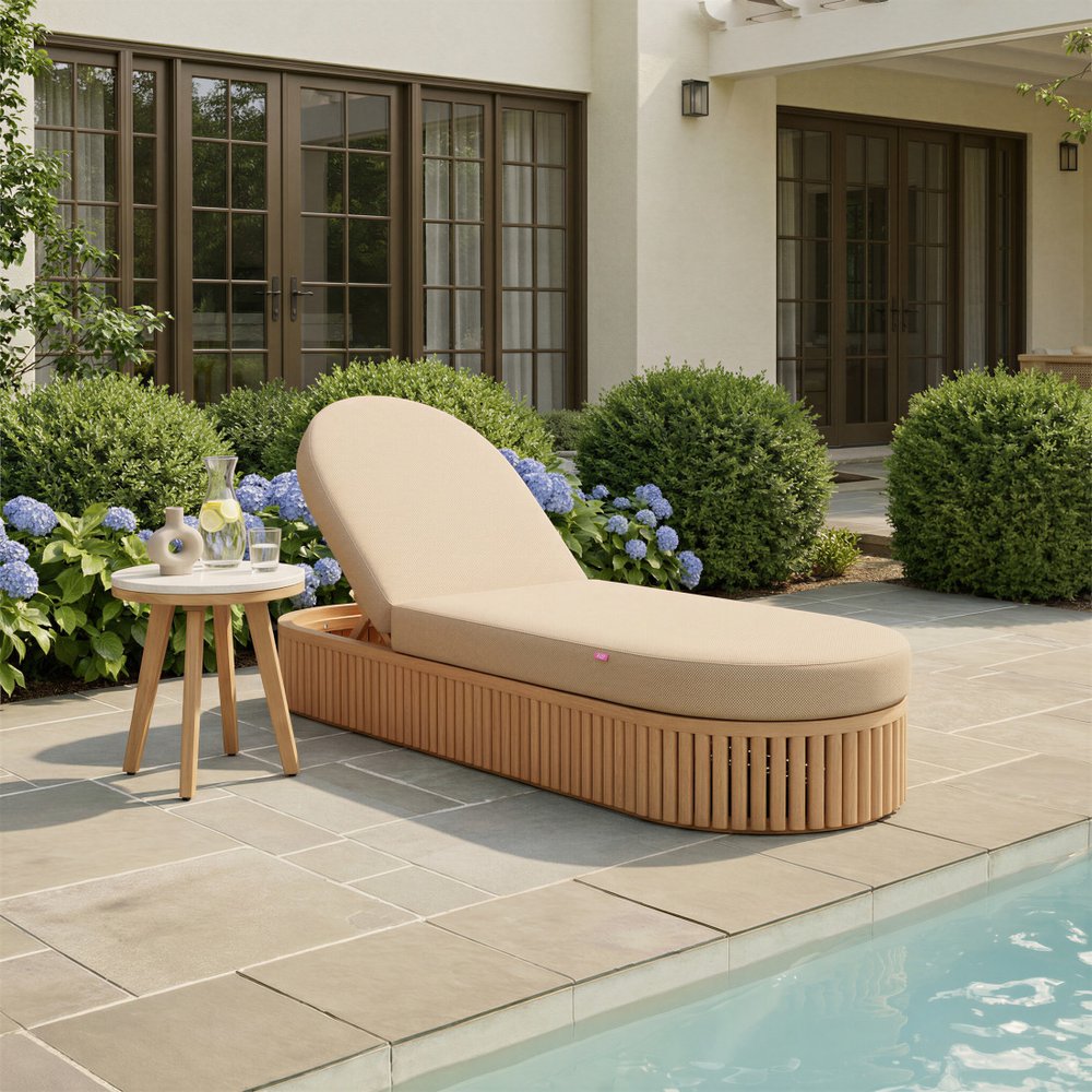 16" Beige and Natural Stone and Solid Wood Round Outdoor Side Table HomeRoots