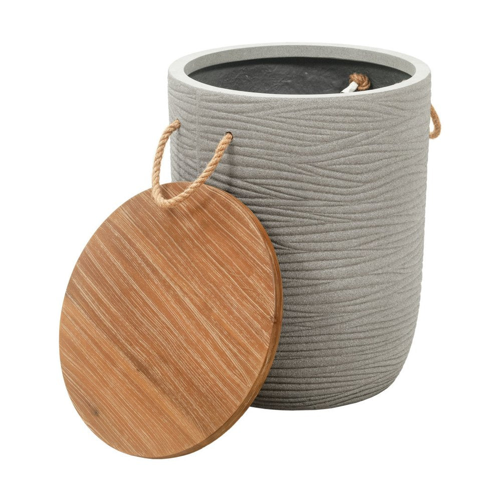 14" Natural and Gray Solid Wood and Faux Concrete Round Outdoor Side Table HomeRoots