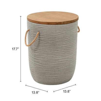 14" Natural and Gray Solid Wood and Faux Concrete Round Outdoor Side Table HomeRoots