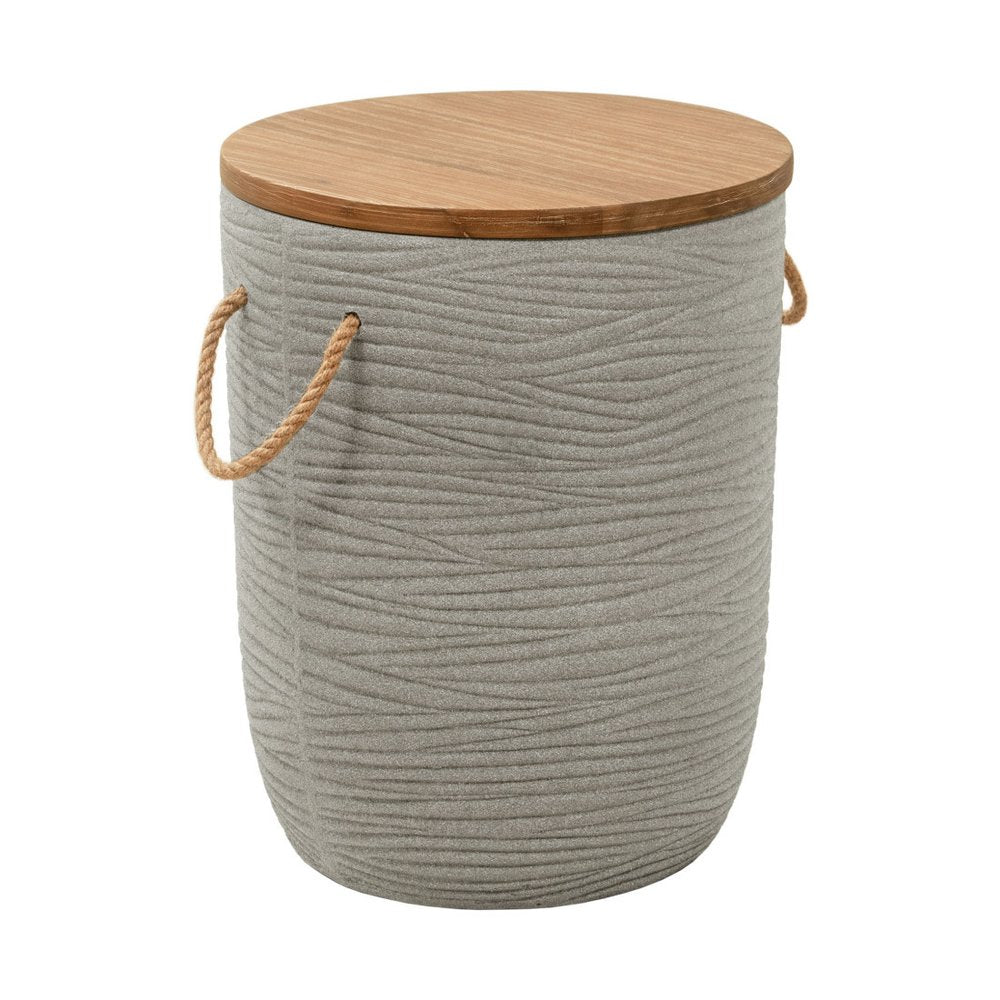 14" Natural and Gray Solid Wood and Faux Concrete Round Outdoor Side Table HomeRoots