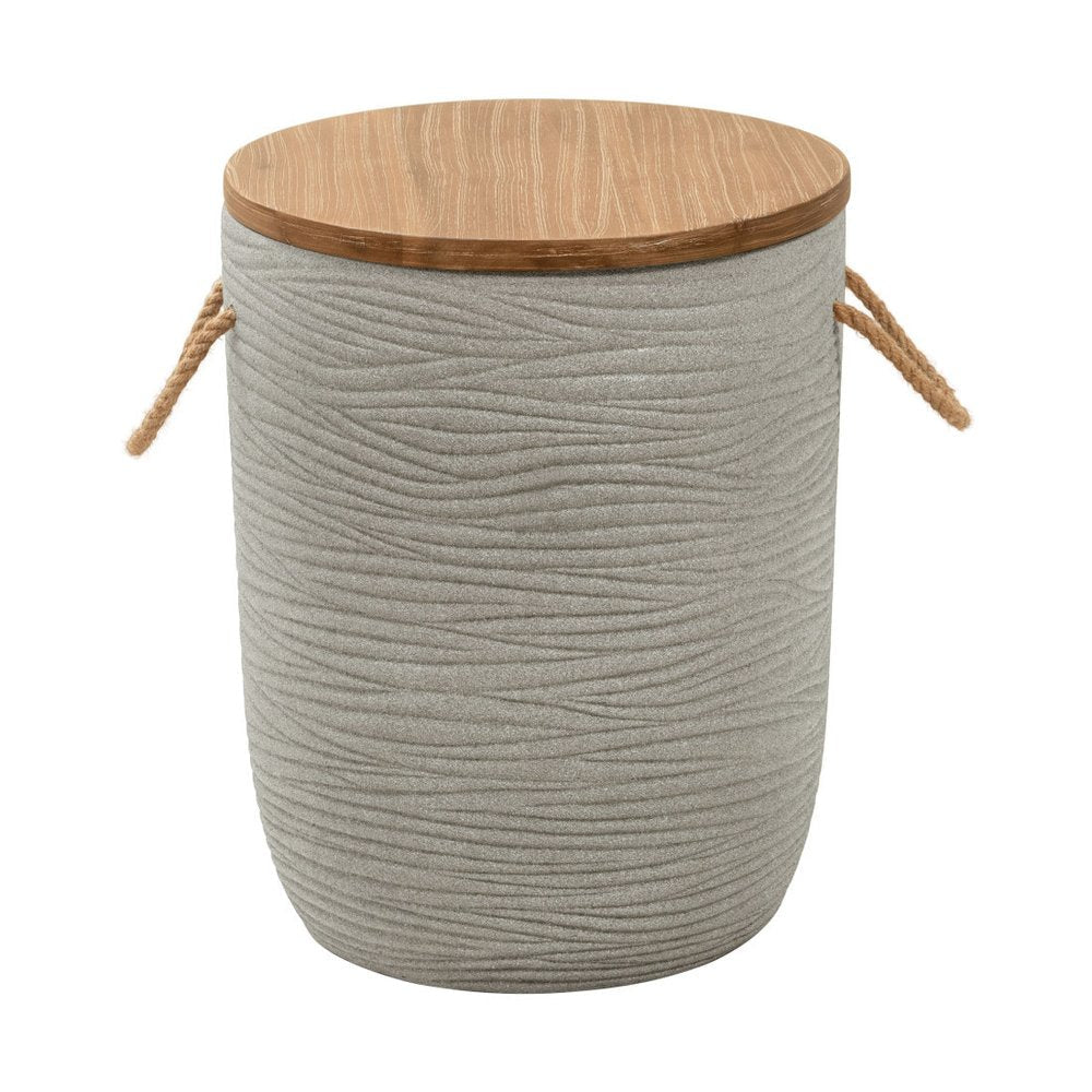 14" Natural and Gray Solid Wood and Faux Concrete Round Outdoor Side Table HomeRoots