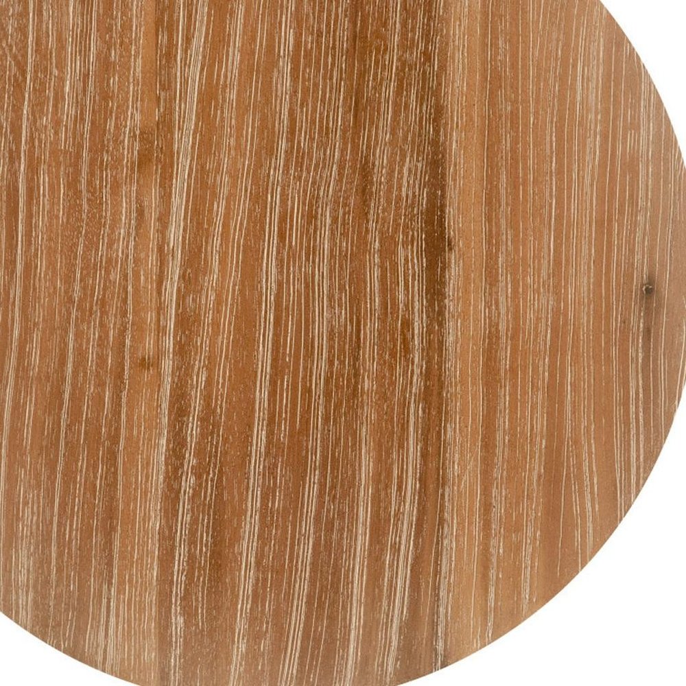 14" Natural and Gray Solid Wood and Faux Concrete Round Outdoor Side Table HomeRoots