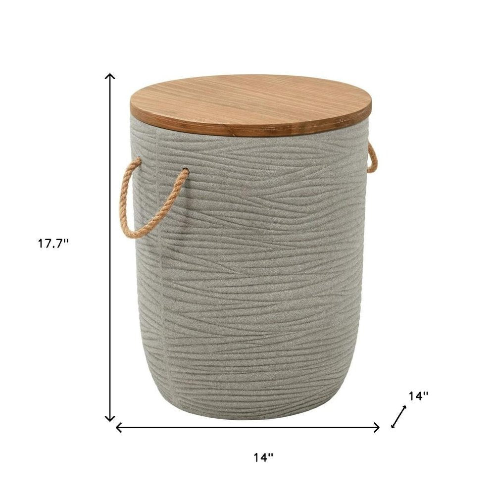 14" Natural and Gray Solid Wood and Faux Concrete Round Outdoor Side Table HomeRoots