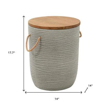 14" Natural and Gray Solid Wood and Faux Concrete Round Outdoor Side Table HomeRoots