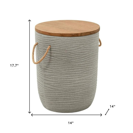 14" Natural and Gray Solid Wood and Faux Concrete Round Outdoor Side Table HomeRoots
