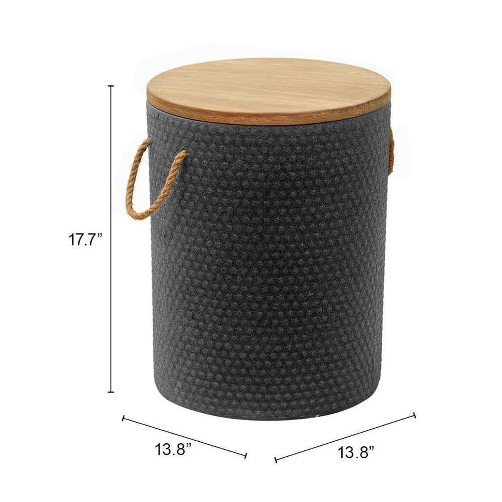 14" Natural and Black Solid Wood and Faux Concrete Round Outdoor Side Table HomeRoots