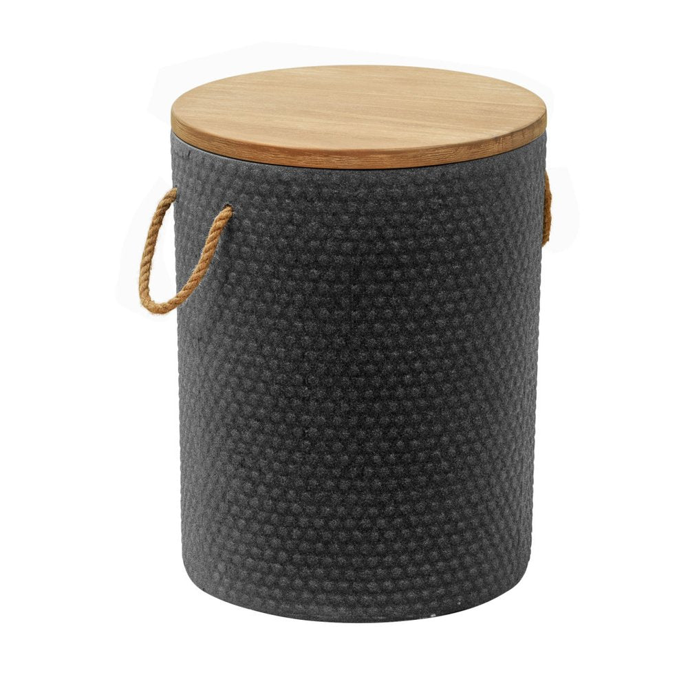 14" Natural and Black Solid Wood and Faux Concrete Round Outdoor Side Table HomeRoots