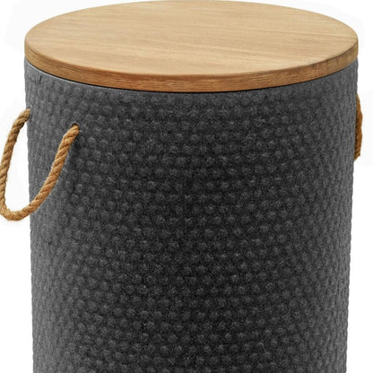 14" Natural and Black Solid Wood and Faux Concrete Round Outdoor Side Table HomeRoots