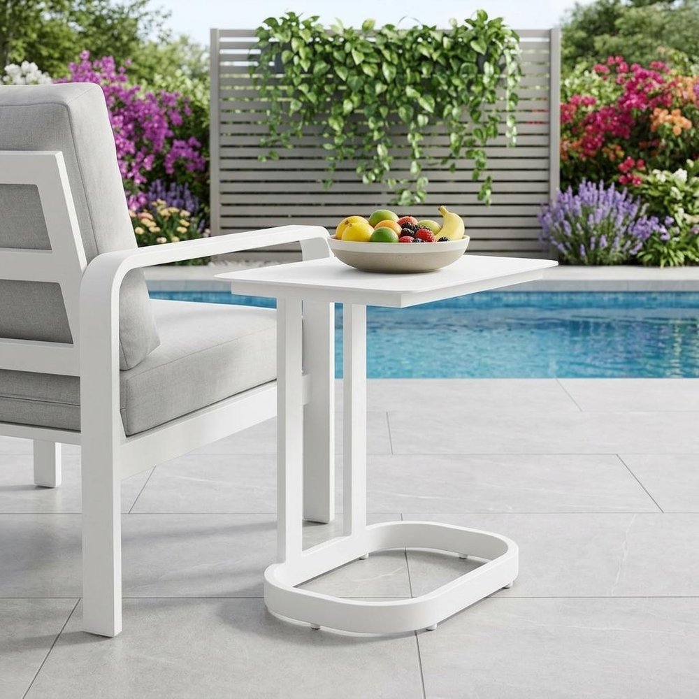 22" White Aluminum Outdoor Side Table HomeRoots