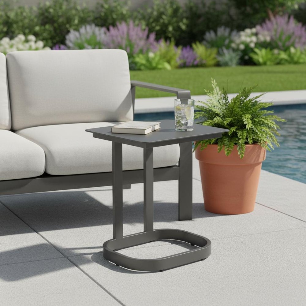 22" Black Aluminum Outdoor Side Table HomeRoots