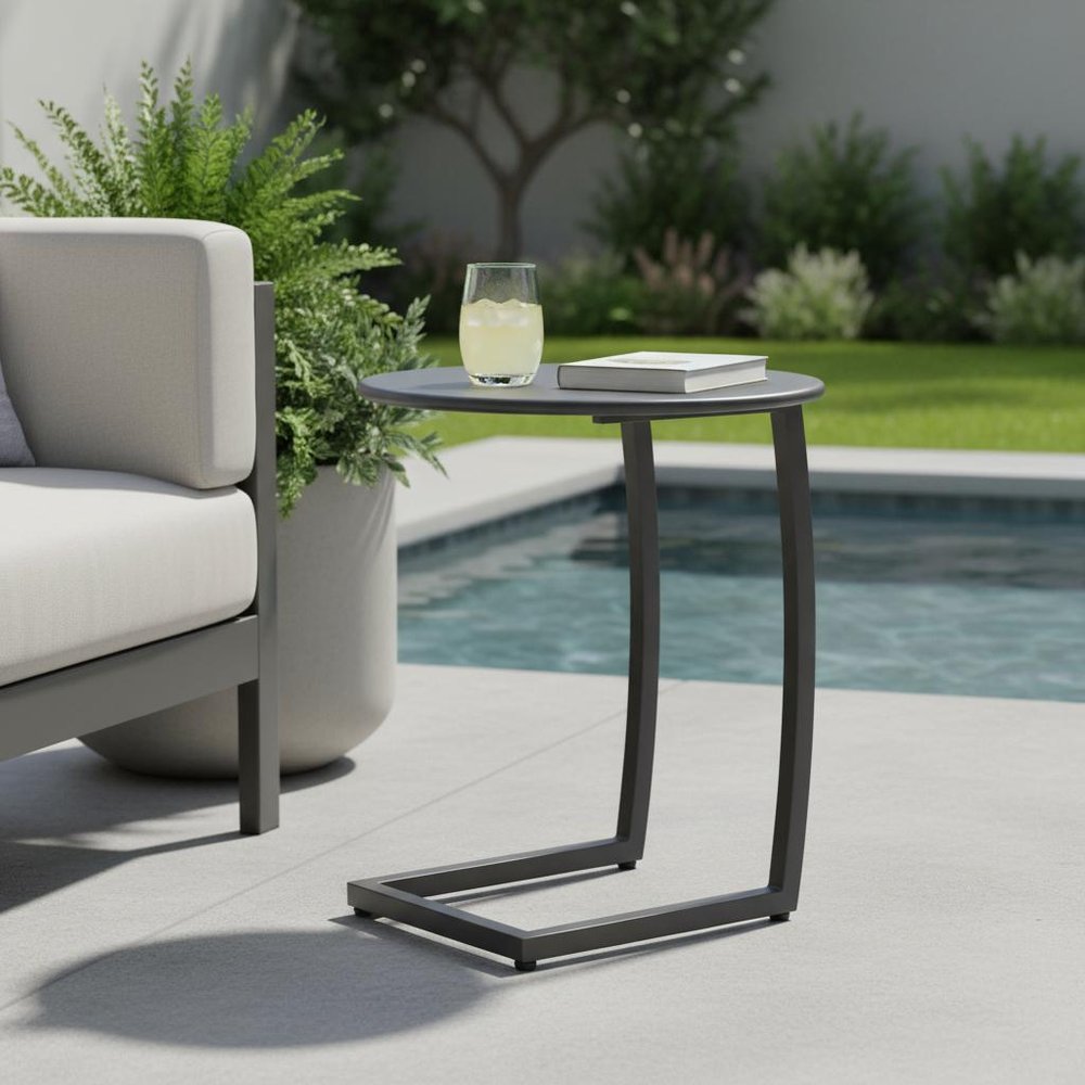 20" Black Aluminum Round Outdoor Side Table HomeRoots