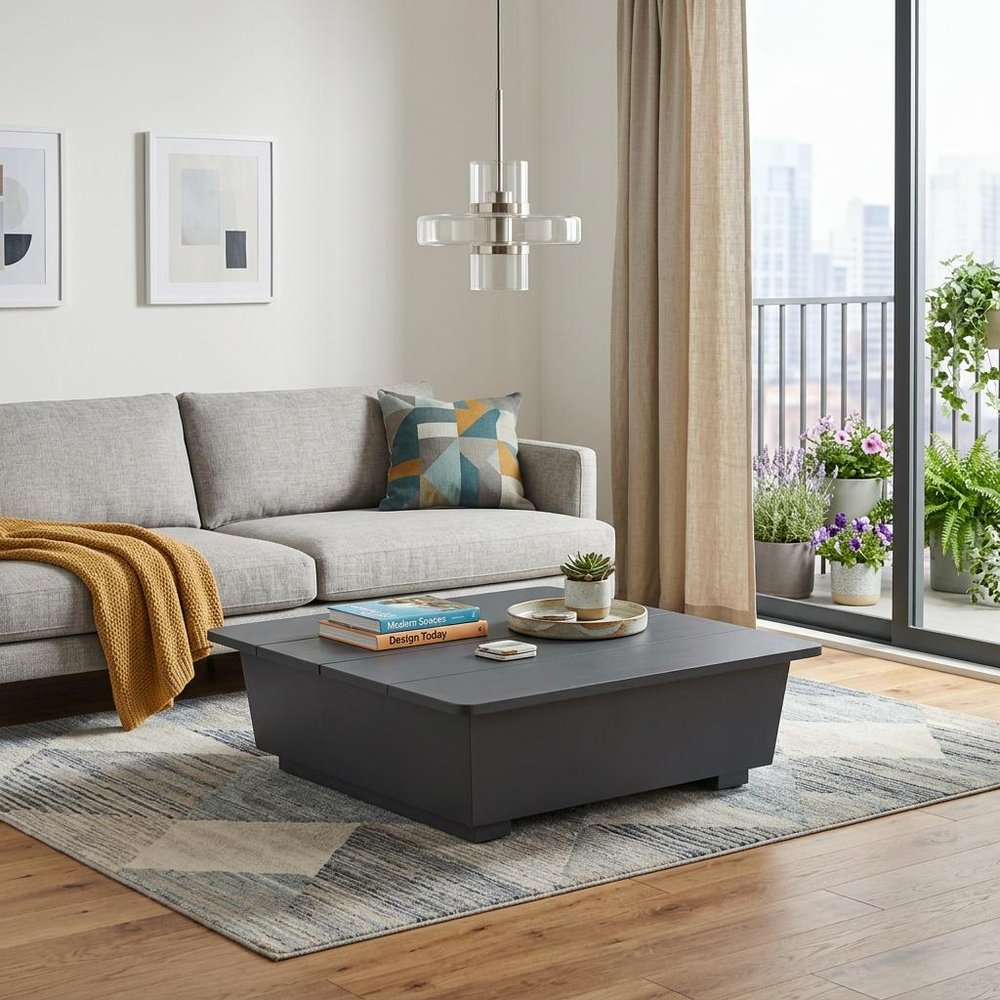 32" Gray Aluminum Square Outdoor Coffee Table HomeRoots