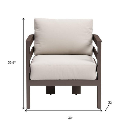 30" Brown Aluminum Outdoor Arm Chair with White Cushion HomeRoots
