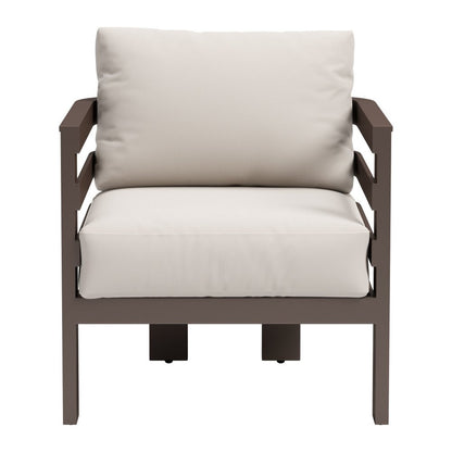 30" Brown Aluminum Outdoor Arm Chair with White Cushion HomeRoots