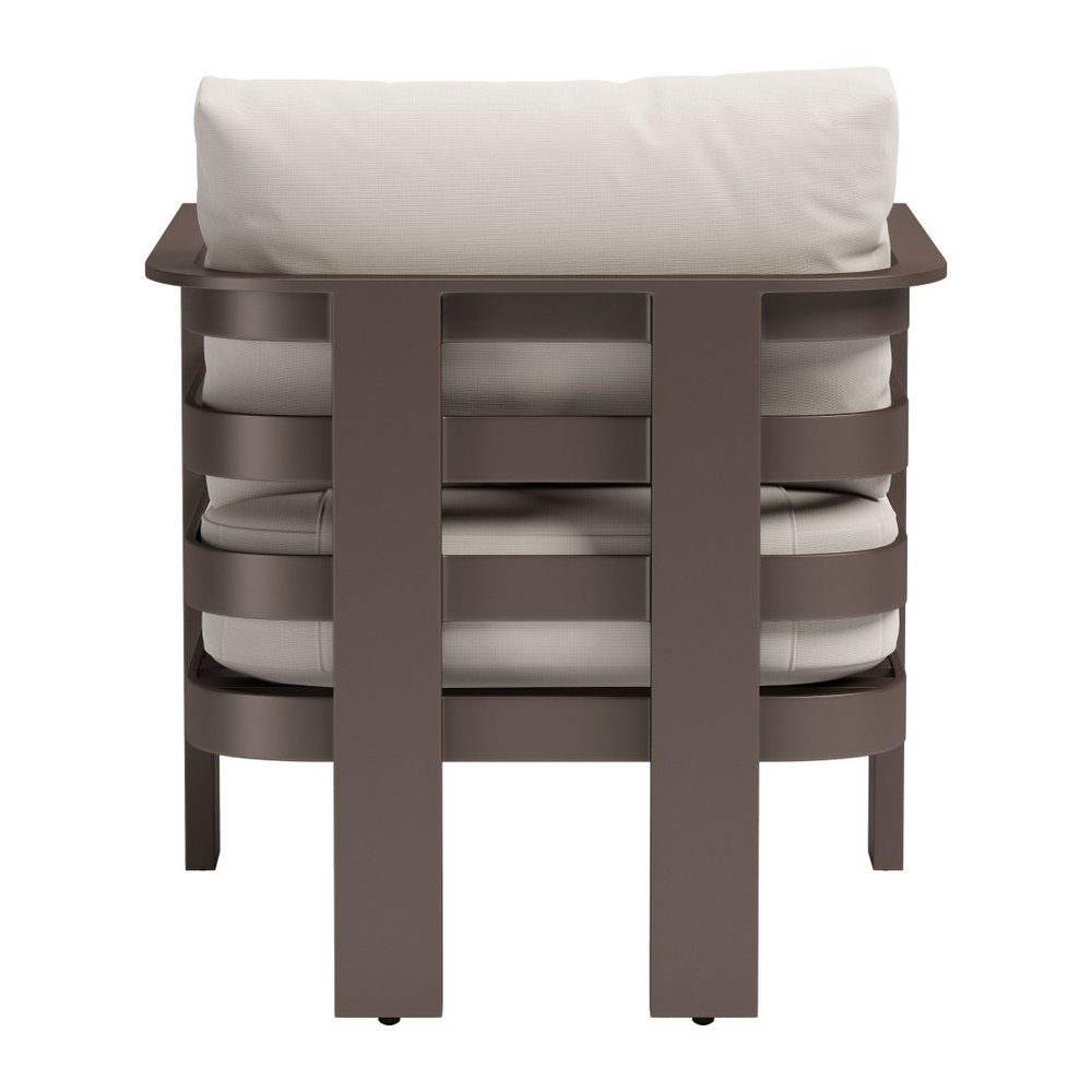 30" Brown Aluminum Outdoor Arm Chair with White Cushion HomeRoots